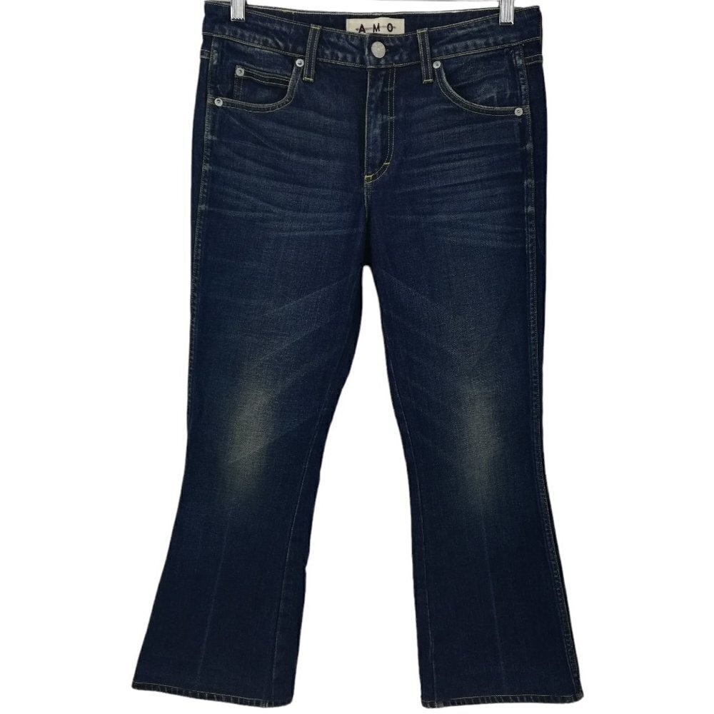 AMO Jeans Jane True Blue Boot Cut Size 28 x 25  Pocket Classic Stretch Dark Wash
